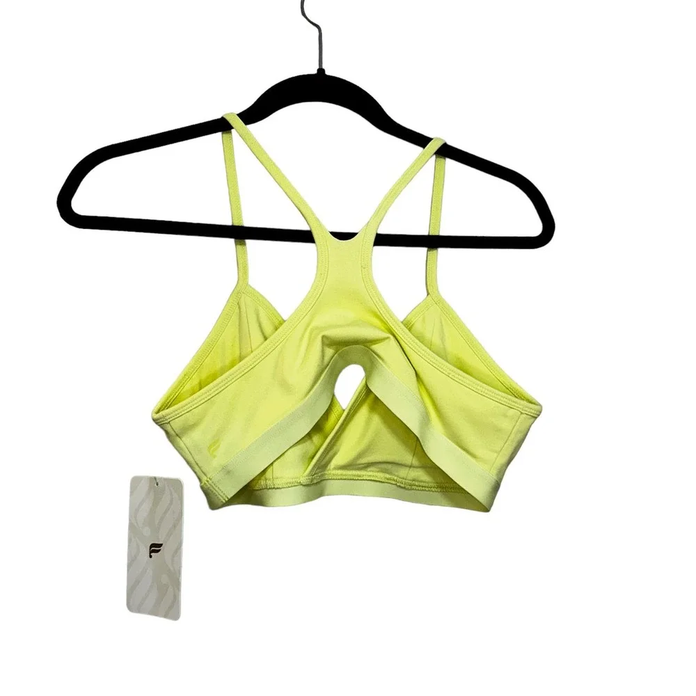 Fabletics The Live in Racerback Bralette Bra Bright Neon Yellow sz L NWT
